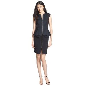 NWT Ted‎ Baker Women’s Janthum Black Mini Zip Peplum Dress Flattering